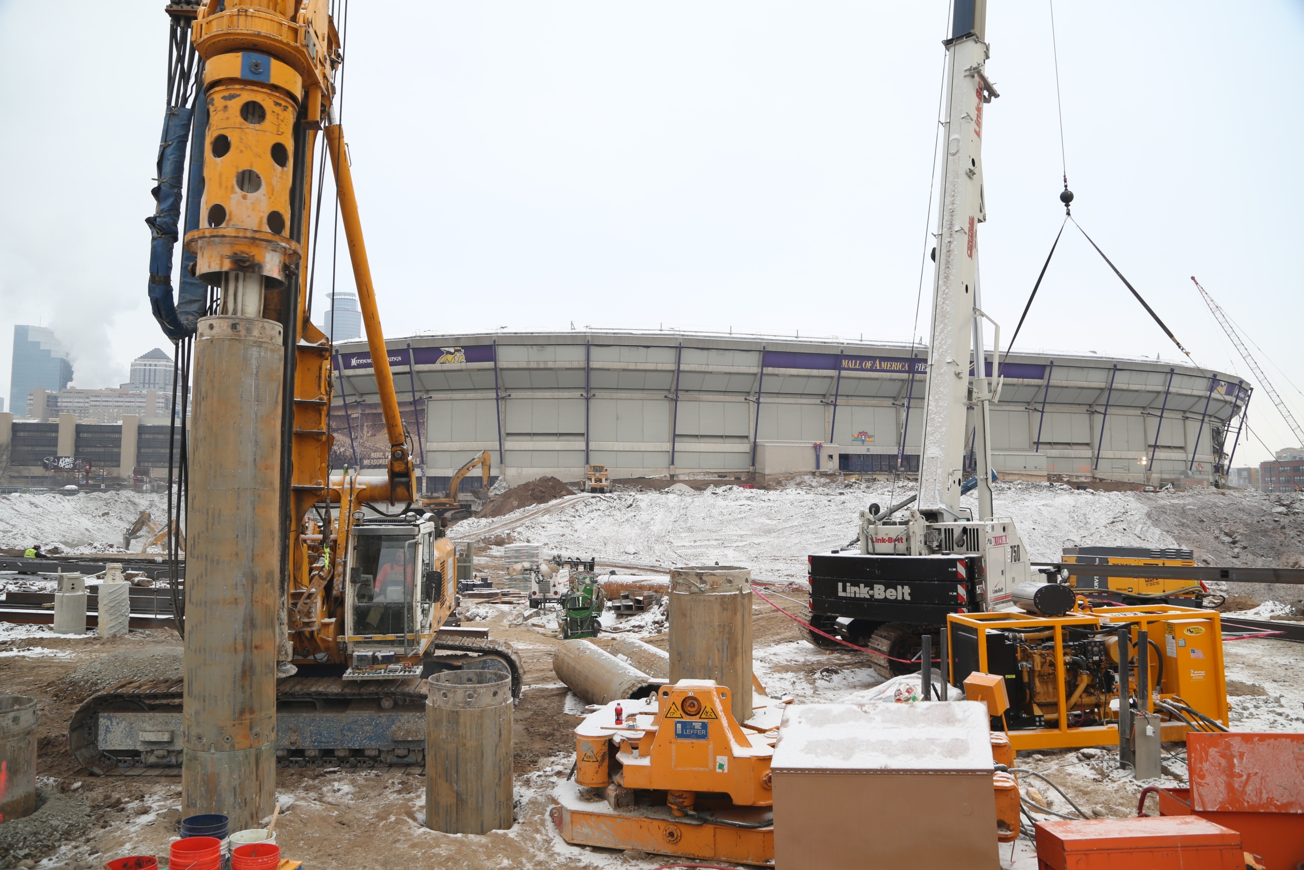 Drill Rig at Vikings Stadium Project Permanent Earth Retention System