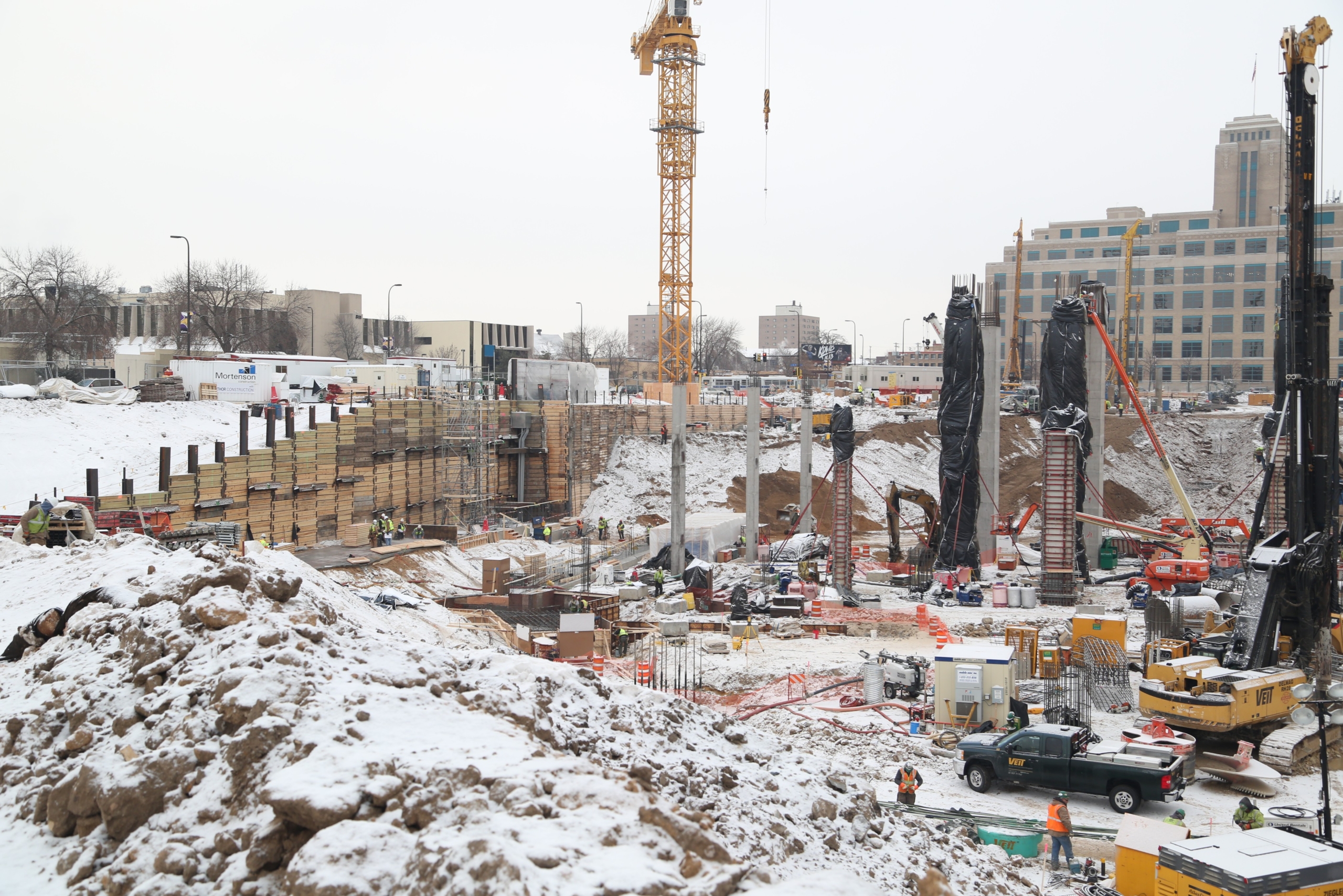 Vikings Stadium Project in the Snow Permanent Earth Retention System