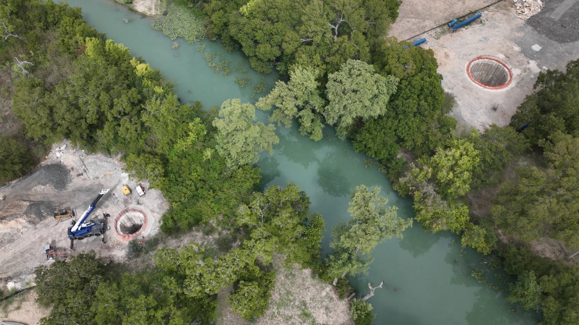 Aerial View of Receiving and Launching Secant Pile Shafts Secant Pile Shaft